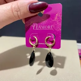 Brinco Gota Preta Facetada