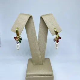 Brinco Pino Chapinha com Cristais Coloridos