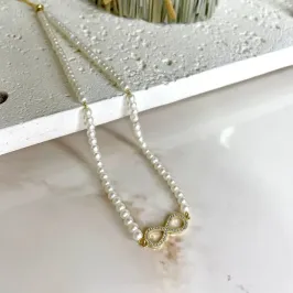 Colar Infinito Banhado com Pérolas