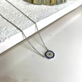 Colar Olho Grego Cravejado Prata Rodinada 925