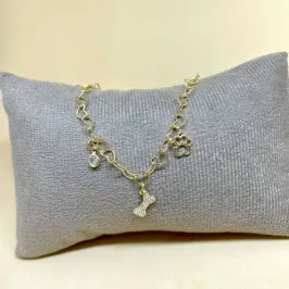 Pulseira Elo Corações com Ossinho e Cristais