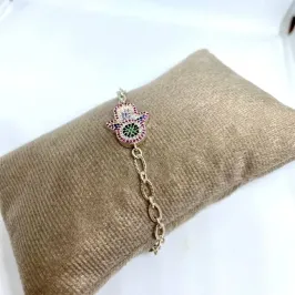 Pulseira Mão Hamsa Cravejada