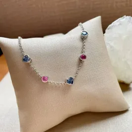 Pulseira Rodio Cristais Azul e Rosa