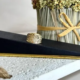 Anel Aro Largo Diamantando - Banho Ouro 18k