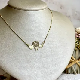 Colar Pingente Corações e Menina 45+5cm - Banho Ouro18k