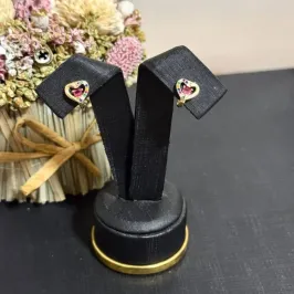 Brincos Coração Rosa meio lado cravejado
