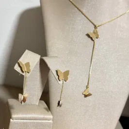 BRINCO DUAS BUTTERFLY FOLHADO A OURO