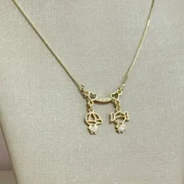 Colar Casal de Filhos com Chapa Cravejado