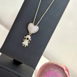 Colar Pingente de Filha Cravejado - Coração com Ródio