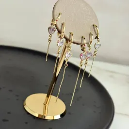 Brinco Argola com Coração Cristal e Veneziana