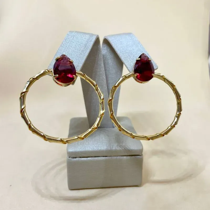 Brinco Argola Frontal Cristal Vermelho