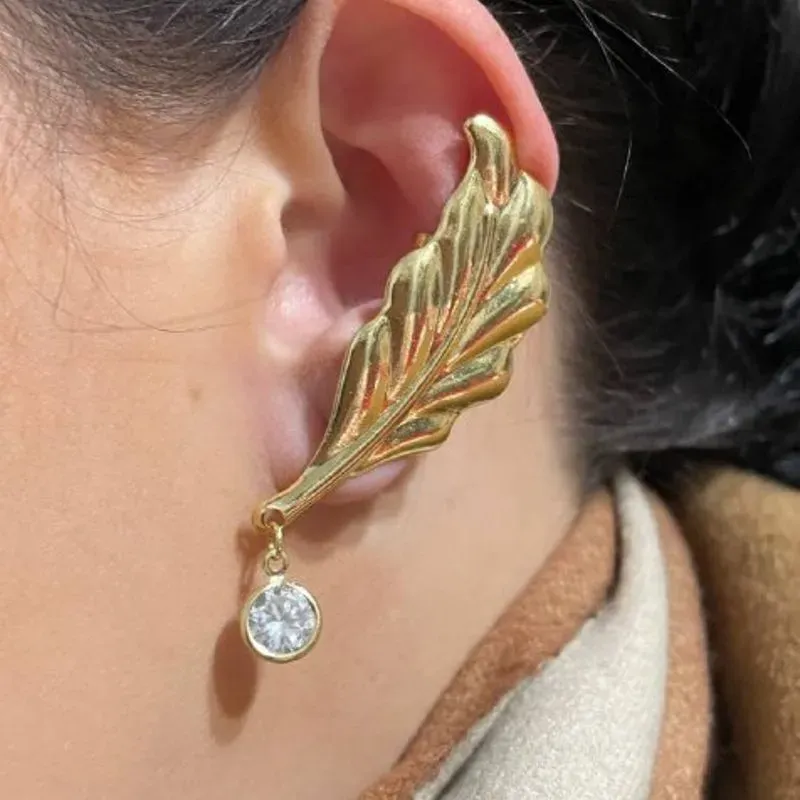 Brinco EarCuff Folha Banhado