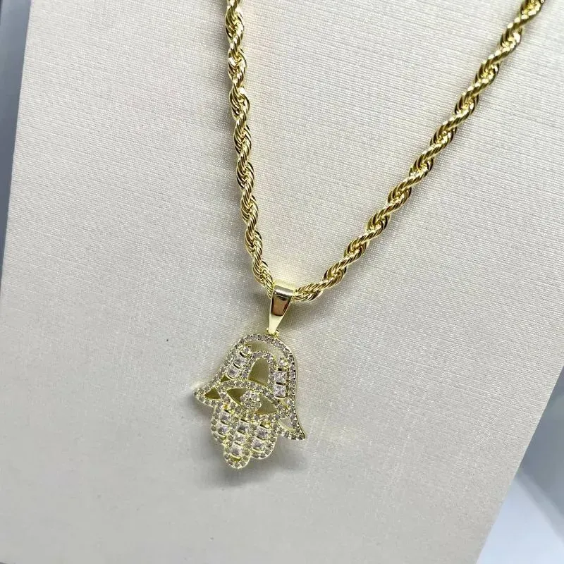 Colar Cordão Baiano com Mão Hamsã
