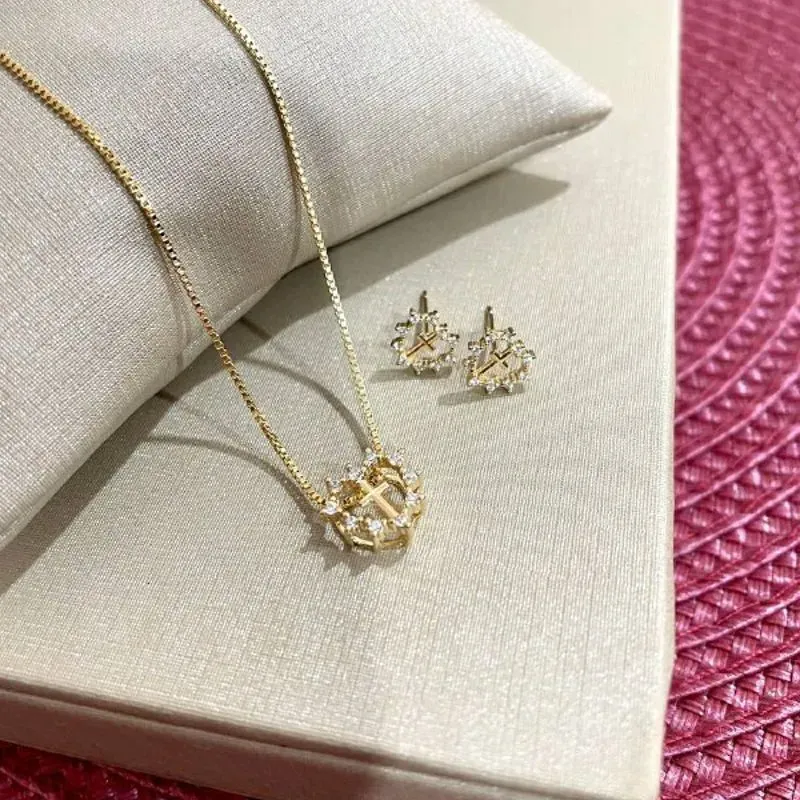 Conjunto Coração com Cruz Cravejado