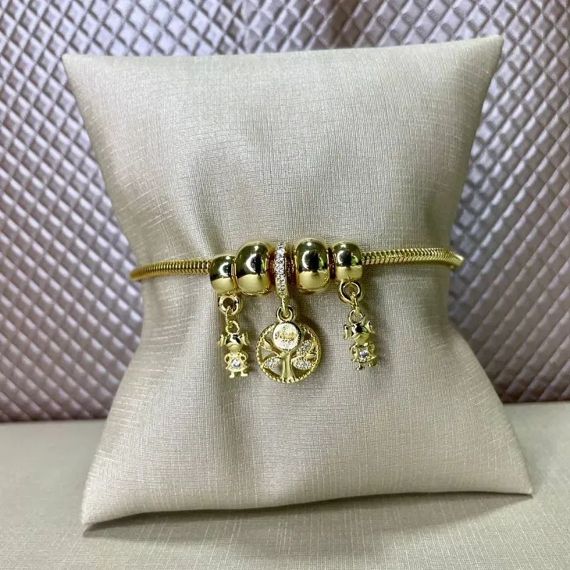 Pulseira Berloque com Duas Meninas e Árvore da Vida