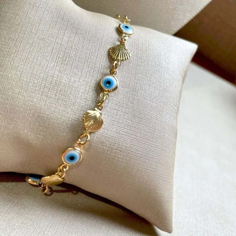 Pulseira Conchas e Olho Grego