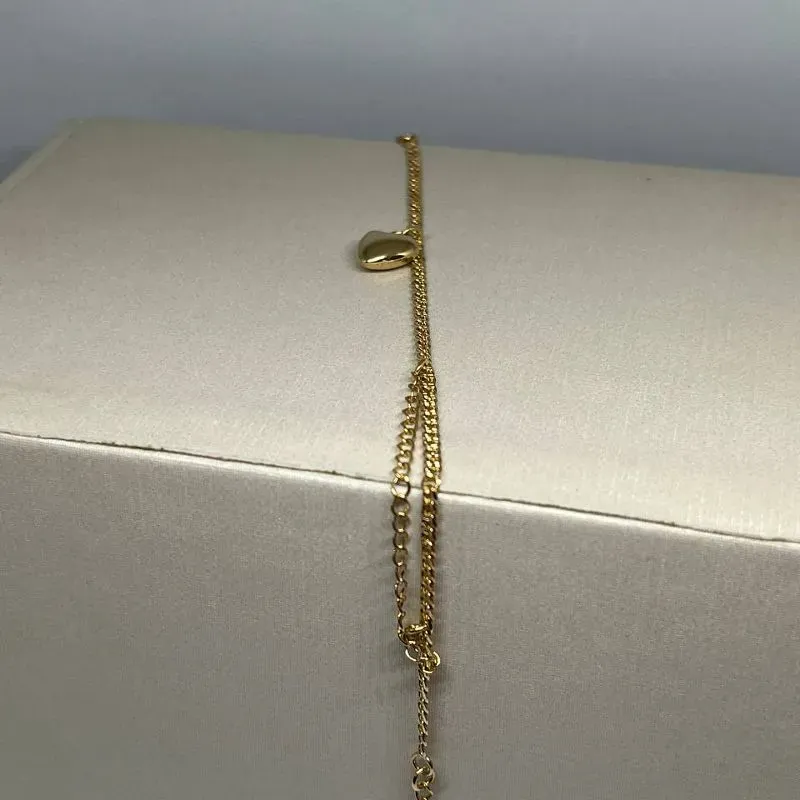 Pulseira Coração Liso e Dupla na Ponta
