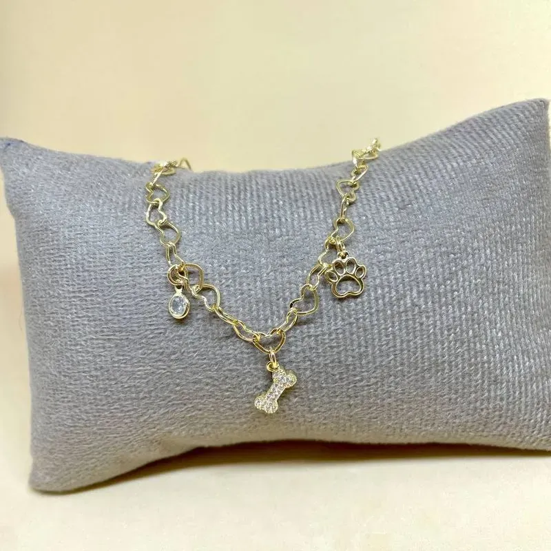 Pulseira Elo Corações com Ossinho e Cristais
