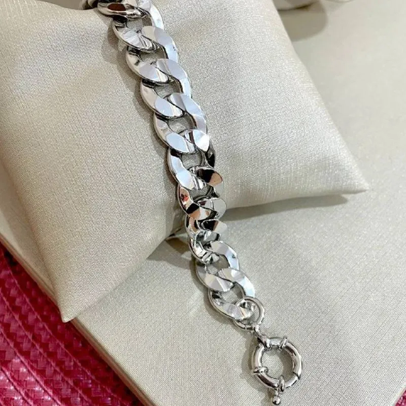 Pulseira Elo Grume Maxi Rodio Branco