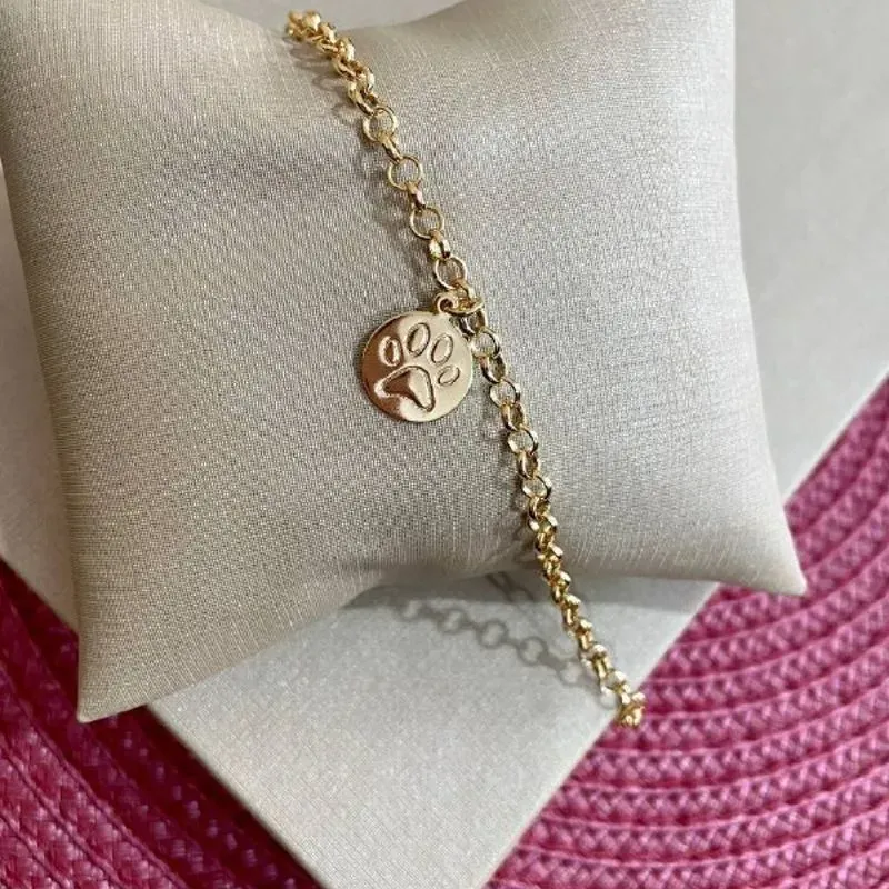 Pulseira Elo Portugues com Patinha de Cachorro