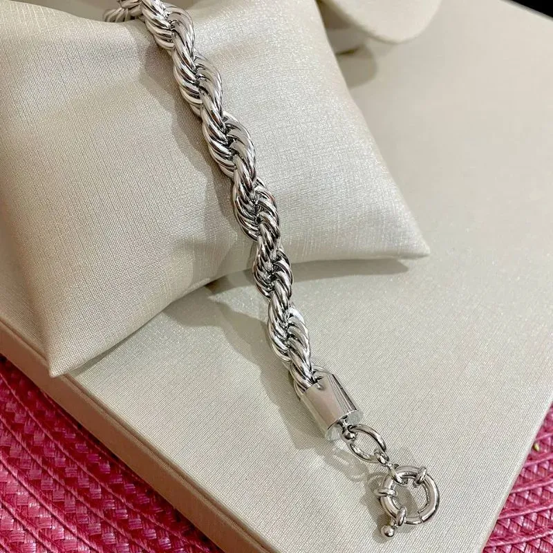 Pulseira Grosso Medio Cordão Baiano Rodio