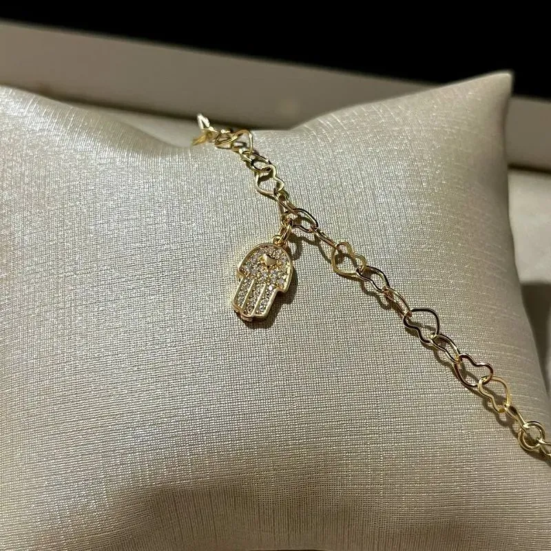 Pulseira Mão Hamsã Elo Corações