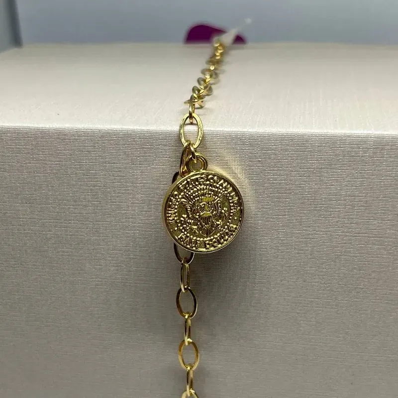 Pulseira Moeda do Dinheiro com Elo Portugues