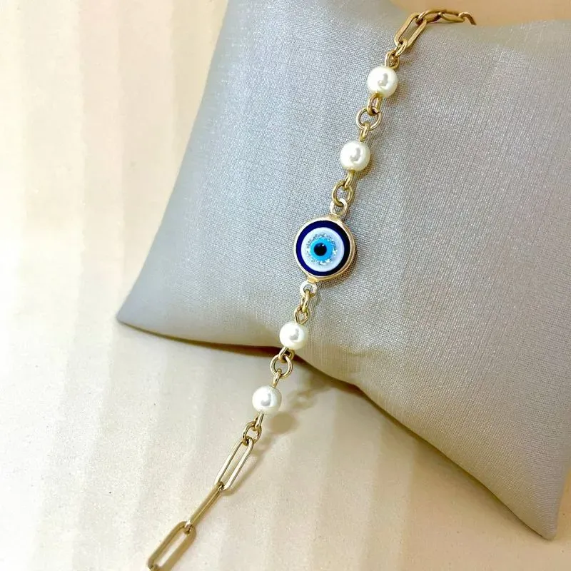 Pulseira Olho Grego e Pérolas