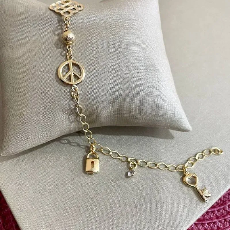 Pulseira Paz com Cadeado/Chave e Ponto Luz