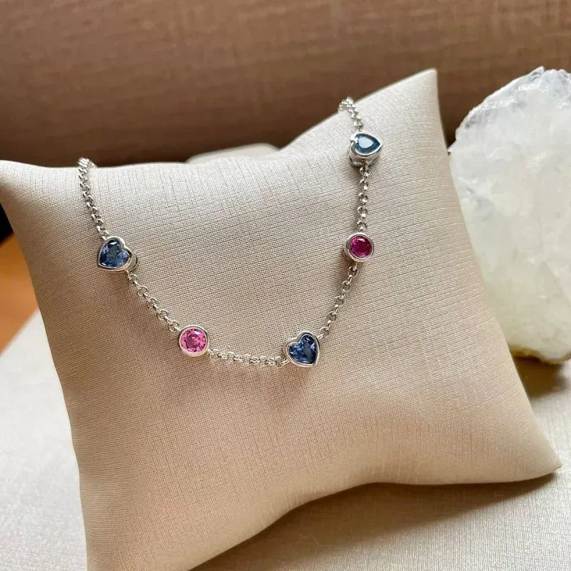 Pulseira Rodio Cristais Azul e Rosa