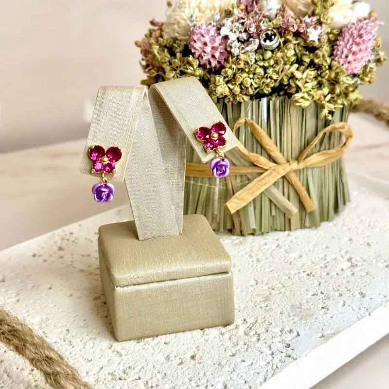Brinco Flor Pink com Rosa Lilás
