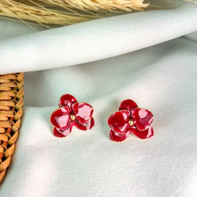 Brinco Flor Esmaltado - Vermelho