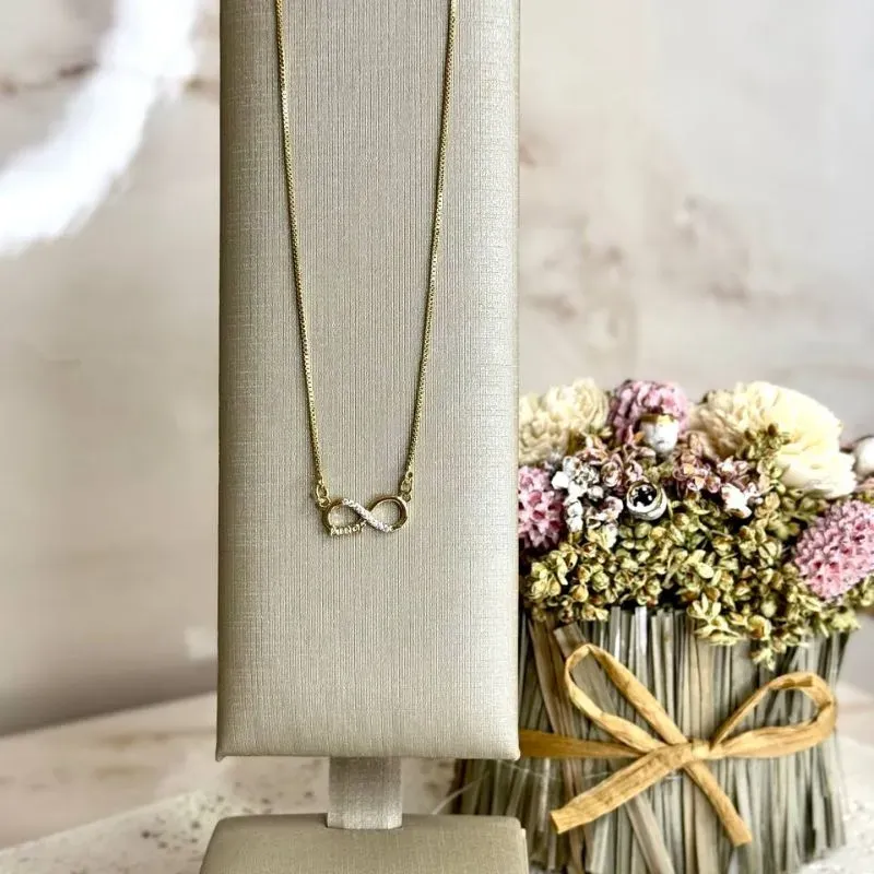 Colar Infinito Linha Cravejada Amor 40+5cm - Banho Ouro 18k