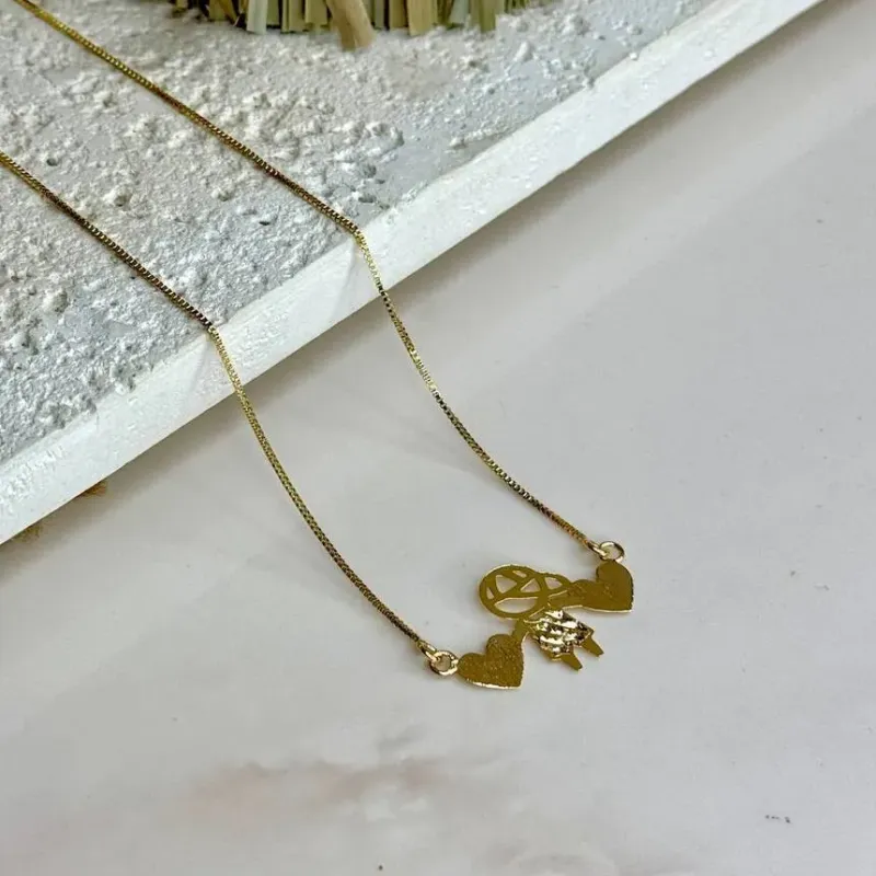 Colar Pingente Corações e Menino 45+5cm - Banho Ouro18k