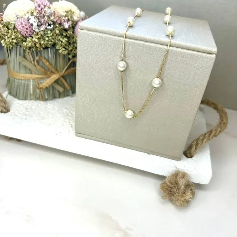 Colar Veneziana com Pérolas Banhado a Ouro