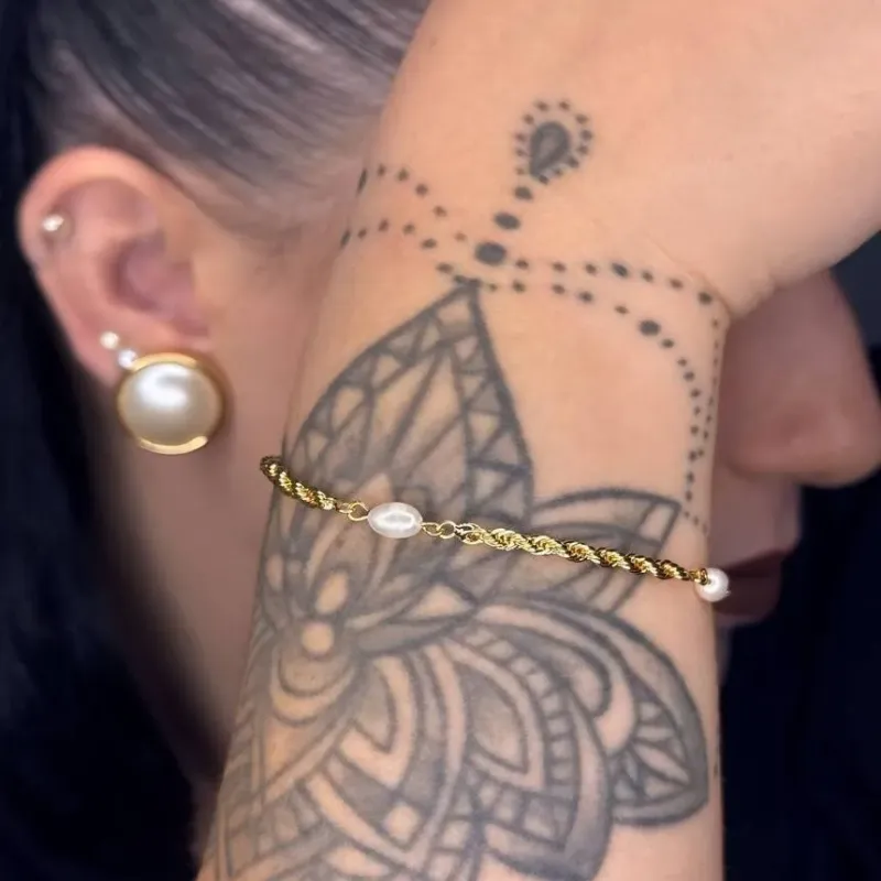 Pulseira Cordão Baiano com Agua Doce - Banhado a Ouro 18k