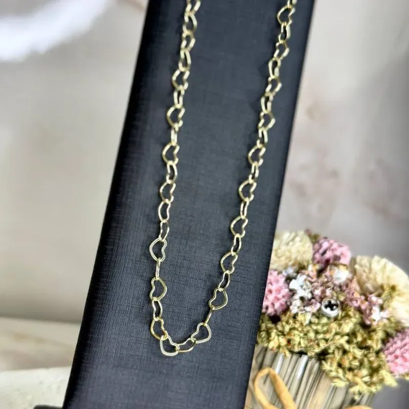 Colar Coração de 7,0mm - 40cm - Banho Ouro 18k