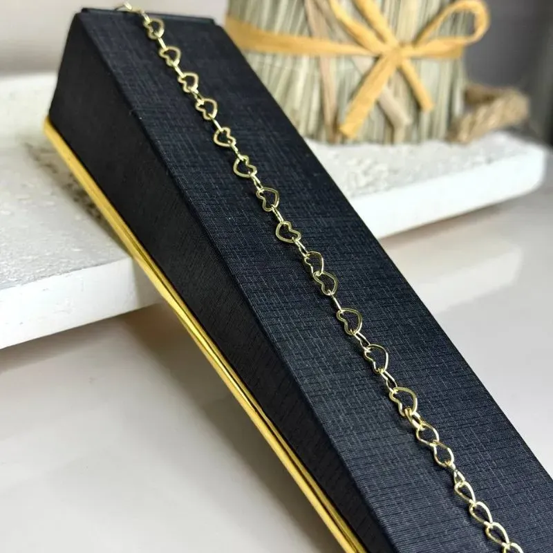 Pulseira Elos de Coração - Banho Ouro 18k