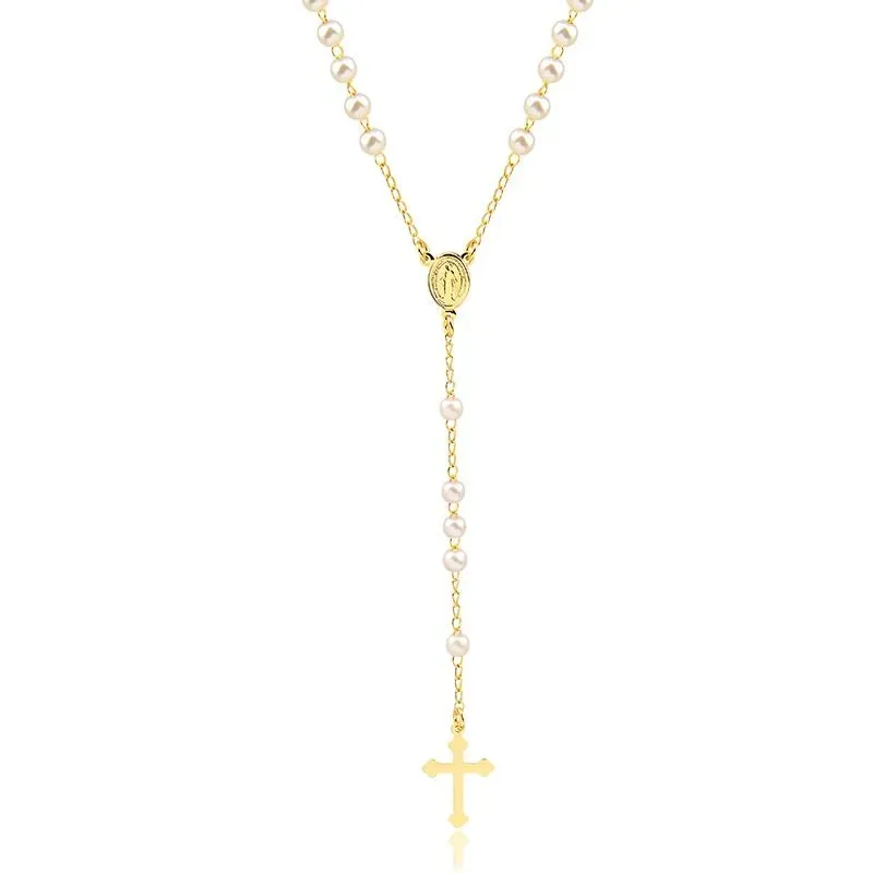 Colar Terço de Pérolas Nossa Sra das Graças - 50cm