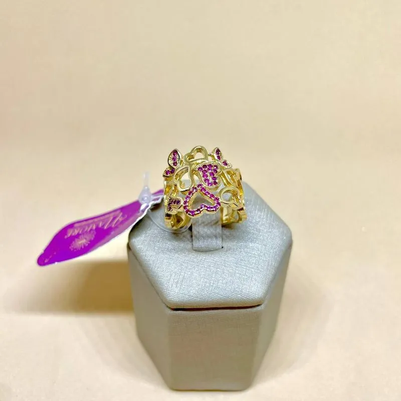Anel Corações Crav Fucsia
