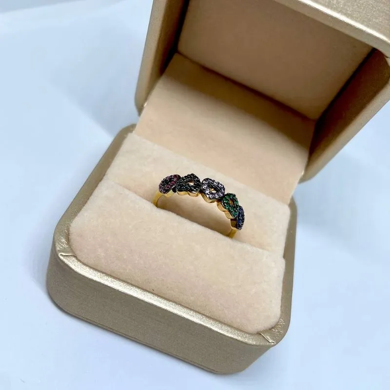 Anel Corações Cravejados Rodio Negro
