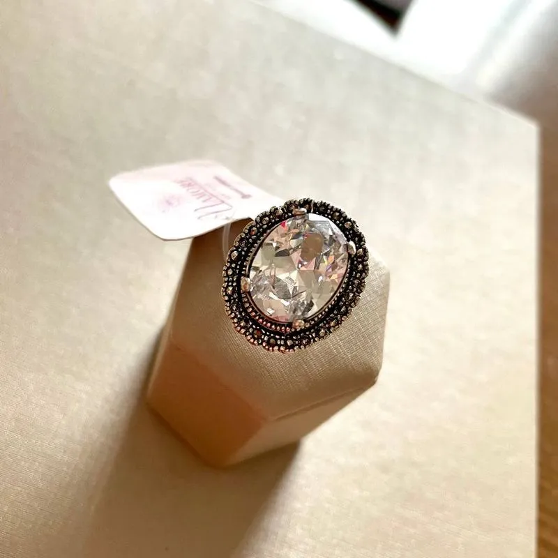 Anel Cristal Grande Prata