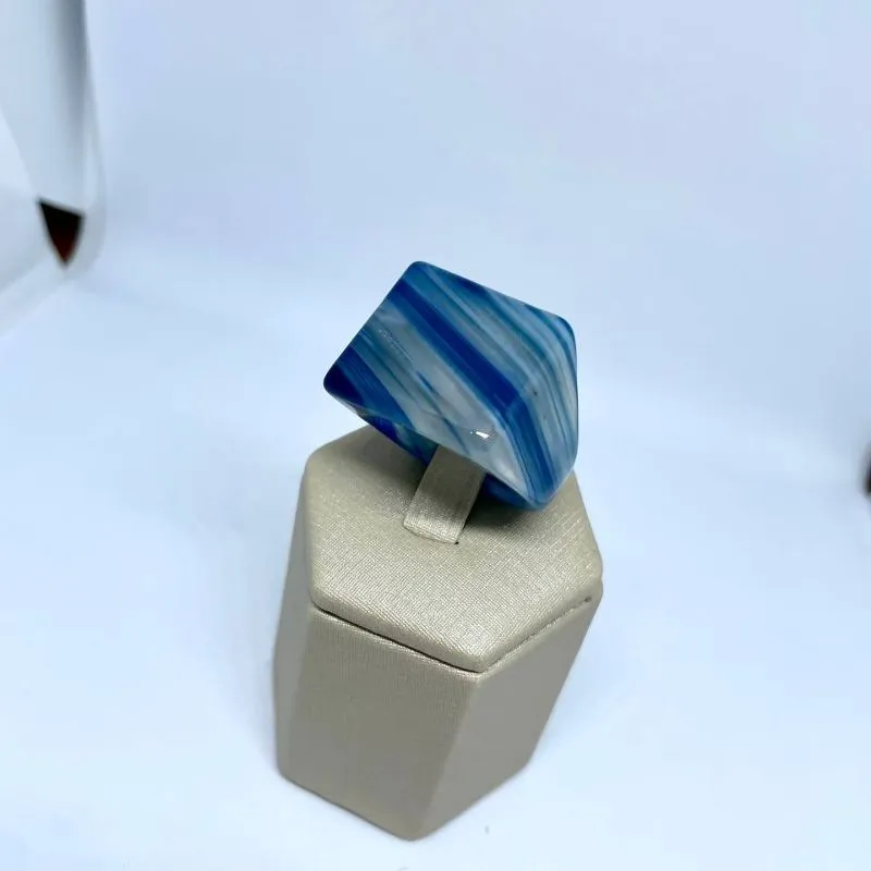 Anel Pedra Natural Agata Azul