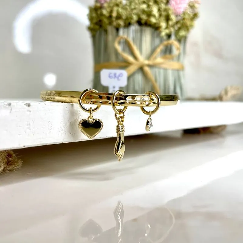 Bracelete com Figa, Coração e Ponto Luz