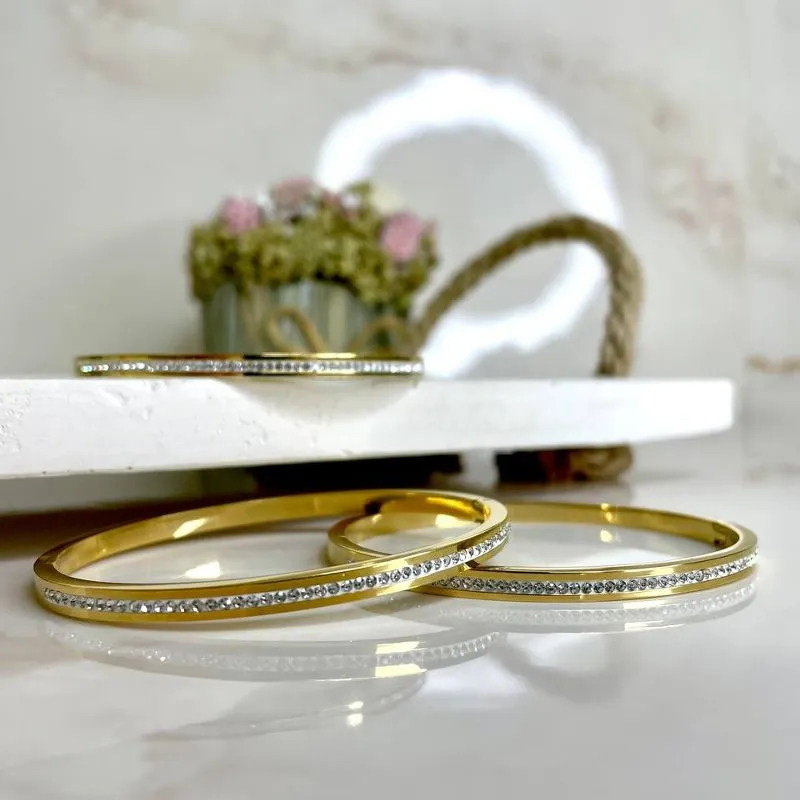 Bracelete Cravejado Aço Gold Cristal