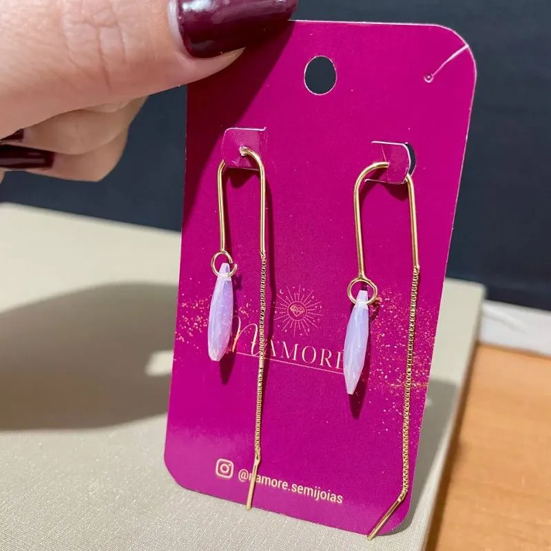 Brinco Anzol Gota Lapidada Rosa