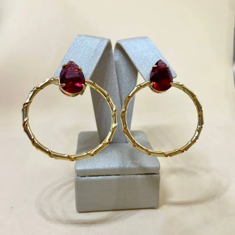 Brinco Argola Frontal Cristal Vermelho
