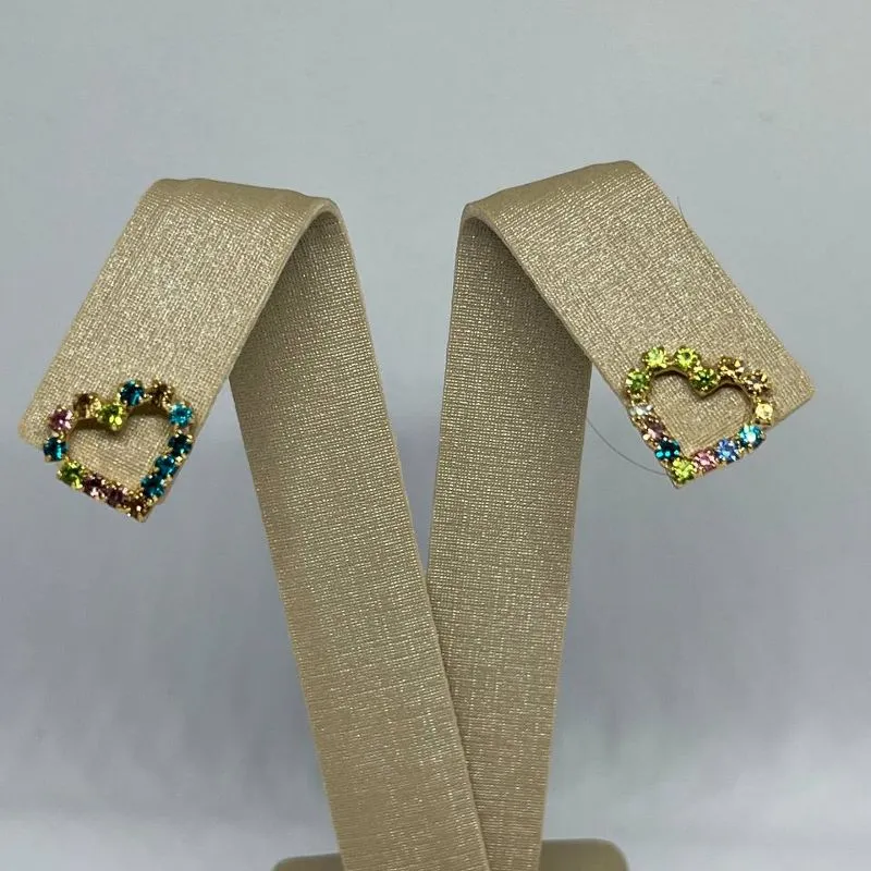Brinco Coração Strass Colorido