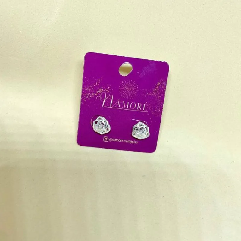 Brinco Flor com Cristal dentro Prata