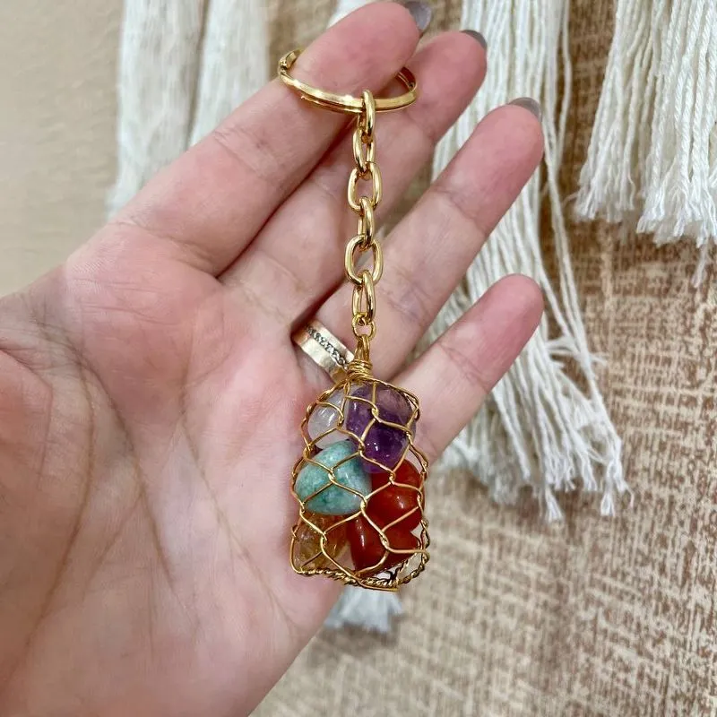 Chaveiro Dourado Cesta 7 Chakras